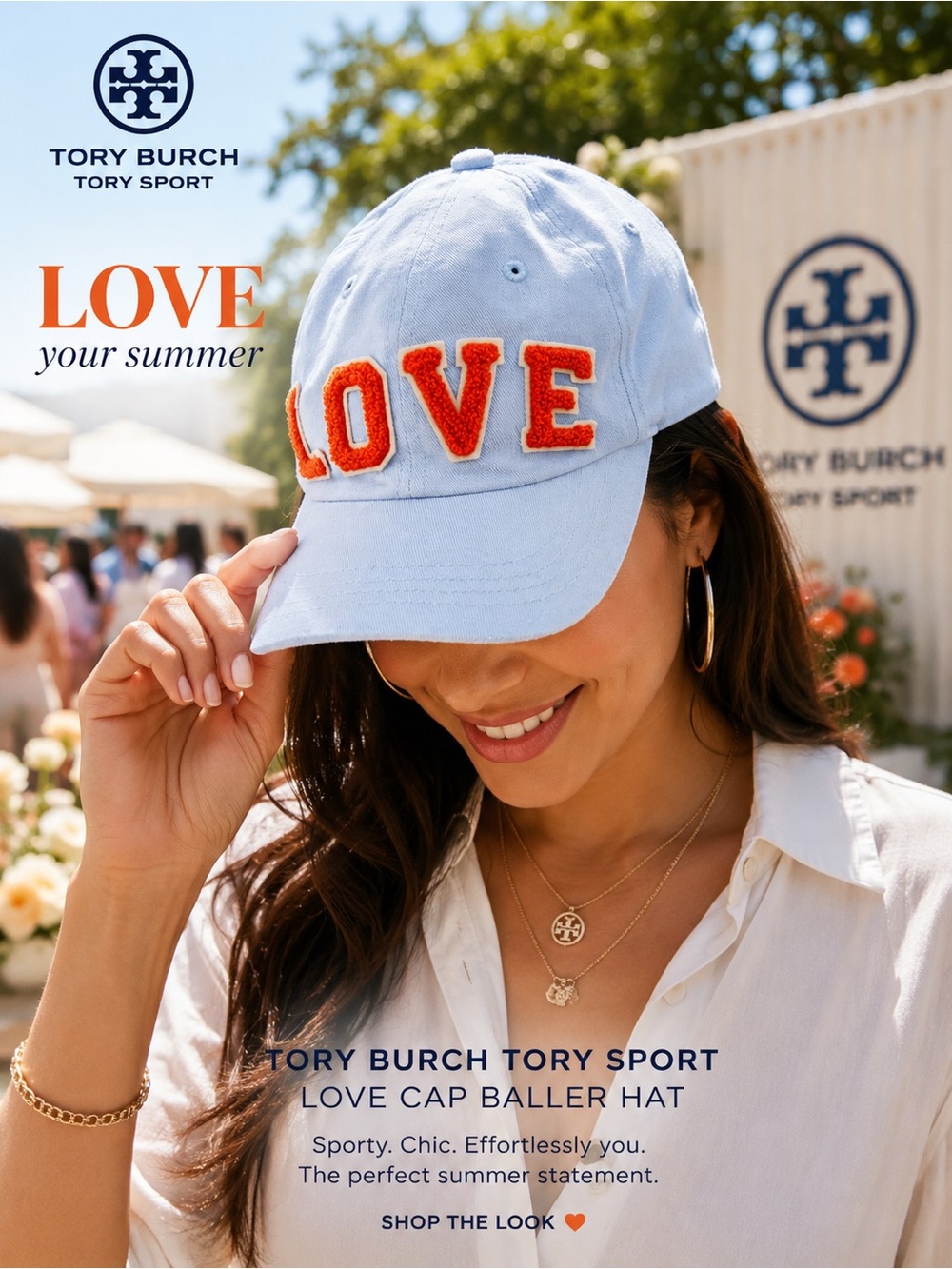 Tory Burch Sport LOVE Cap Baller Hat • in Blue with red chenille letters - Picture 2 of 13